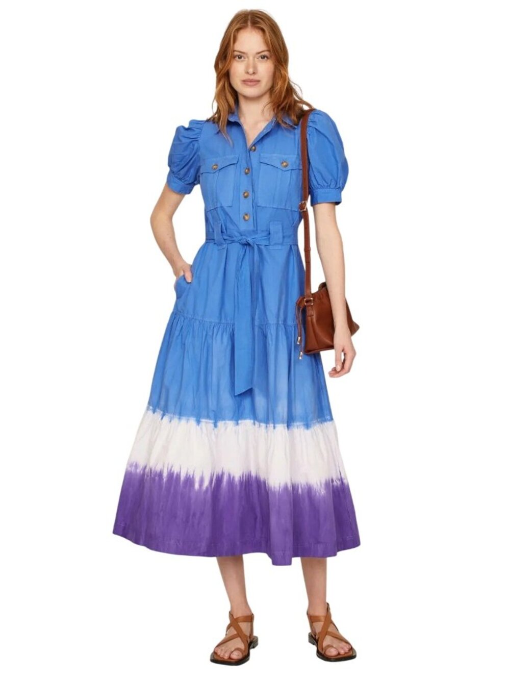Derek Lam 10 Crosby Blue Dip Dye Midi Dress 42 Womens Aline Cotton